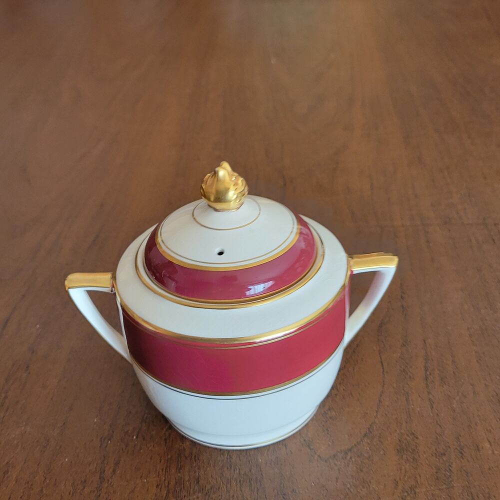 Vintage Fondeville Ambassador Ware Maroon Ivory  Covered Sugar Bowl England